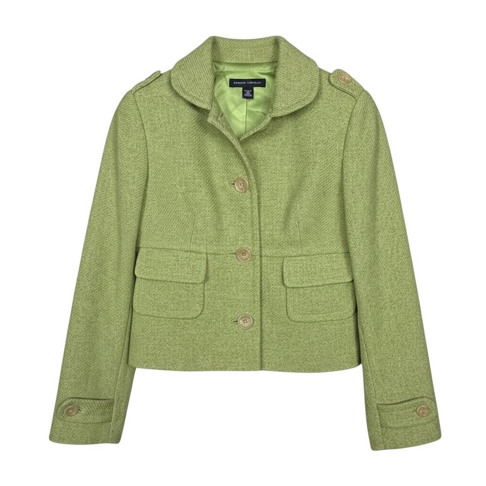 Banana Republic Womens XSP Green Wool Blend Lined Epaulet Blazer Jacket Military